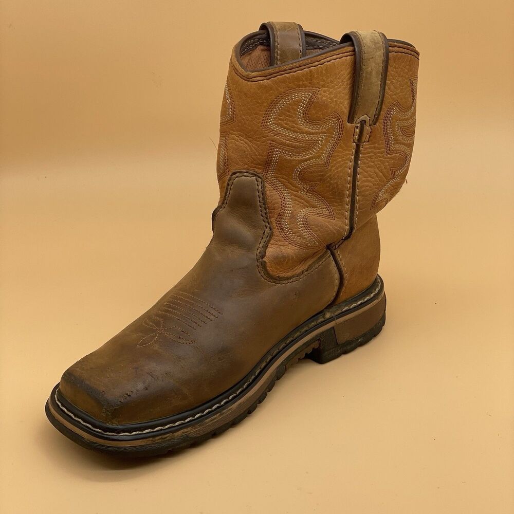 Rocky RKYW090 KIDS 7in Waterproof Square Toe Pull On Western Boot Size 4M Tan